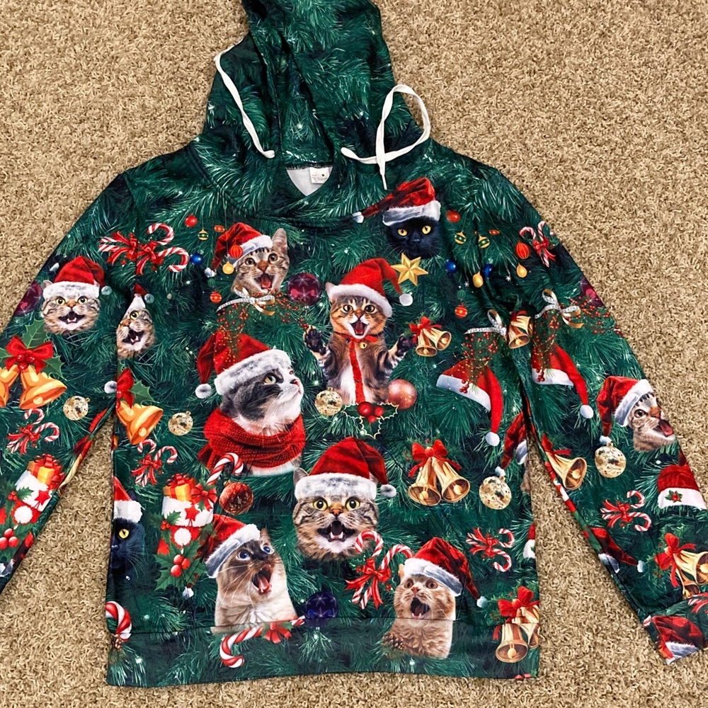 Festive Cat Print Hoodie
